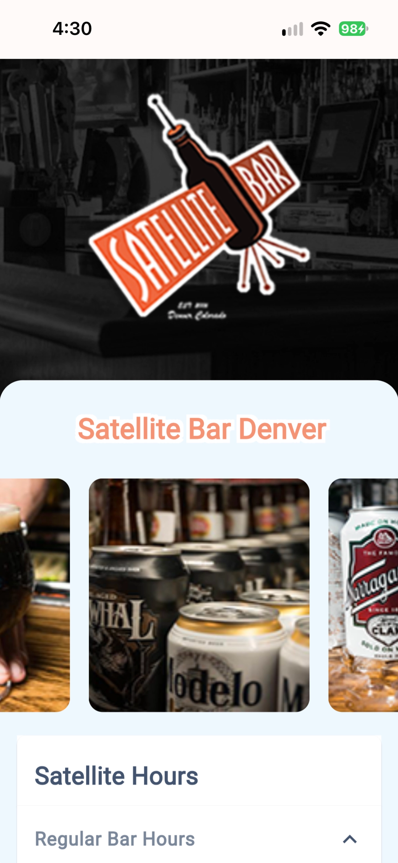 Highland Tavern site on mobile